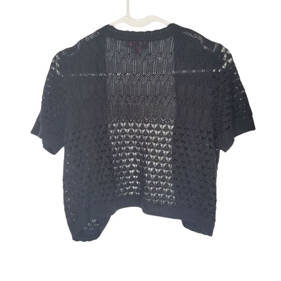 T/O Sweaters Size Medium Black Cropped Shrug Short Sleeve Y2K - Picture 2 of 5